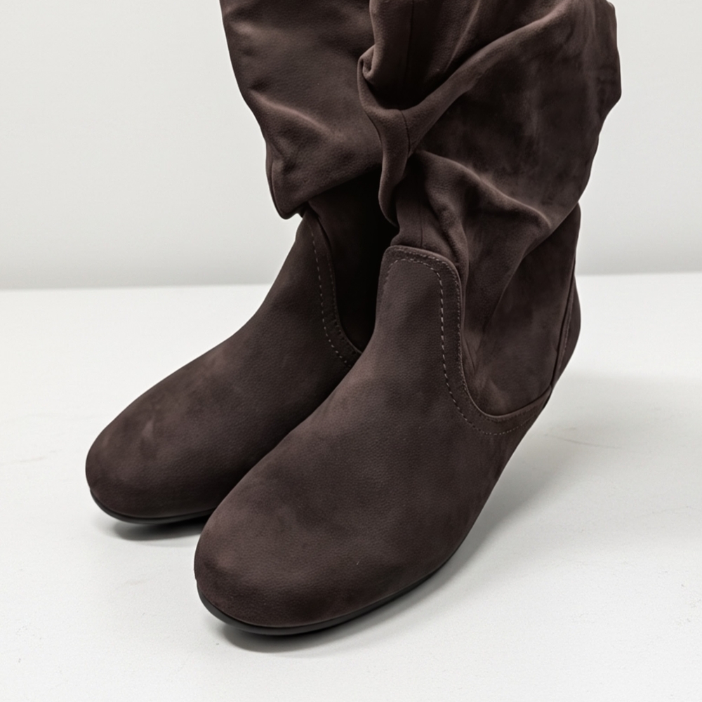 Brown Faux Suede Slouchy Mid-Calf Boots Size 7